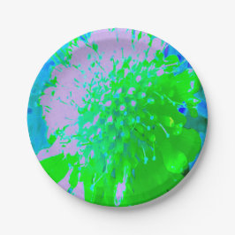 抽象芸術レトロフラワーインラベンダーライムグリーン ペーパープレート