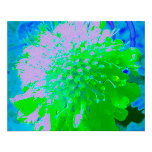 抽象芸術レトロフラワーインラベンダーライムグリーン ポスター (正面)