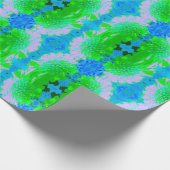 抽象芸術レトロフラワーインラベンダーライムグリーン ラッピングペーパー (角)