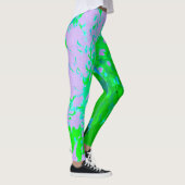 抽象芸術レトロフラワーインラベンダーライムグリーン レギンス (右)