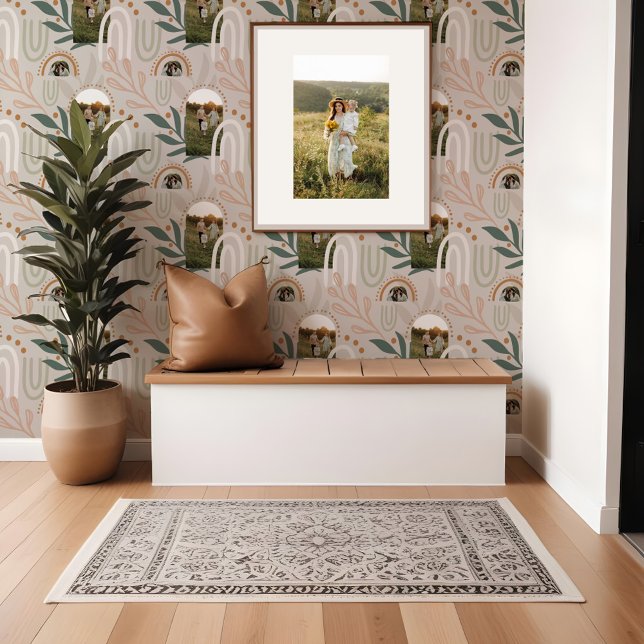 抽象芸術レトロフローラボホファミリーフォトアーチ 壁紙 (Abstract Retro Floral Boho Family Photo Arch Wallpaper)