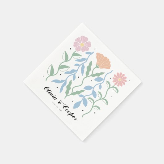 抽象芸術レトロブライトカラフルフローラ結婚ズ スタンダードカクテルナプキン (角)