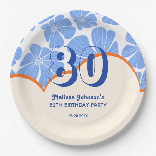 抽象芸術レトロブルーカモミールフラワー誕生日 ペーパープレート (正面)