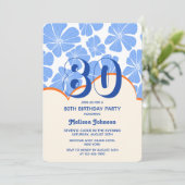 抽象芸術レトロブルーカモミールフラワー誕生日 招待状 (スタンド正面)