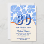 抽象芸術レトロブルーカモミールフラワー誕生日 招待状 (正面)