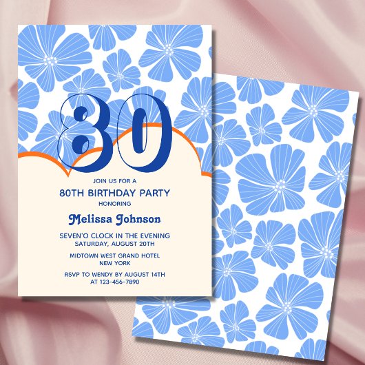 抽象芸術レトロブルーカモミールフラワー誕生日 招待状