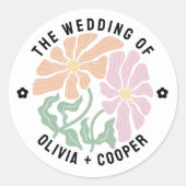 抽象芸術レトロボホシックカラフルフローラ結婚ズ ラウンドシール (正面)