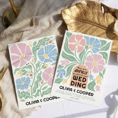 抽象芸術レトロボホシックカラフルフローラ結婚ズ 招待状