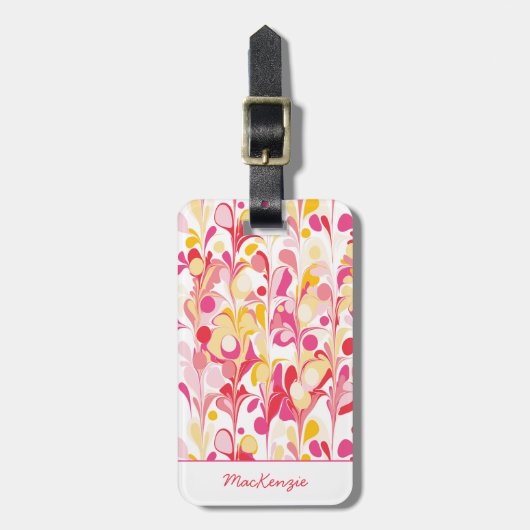 抽象芸術レトロマーブルピンクパーソナライズされた ラゲッジタグ (正面縦)