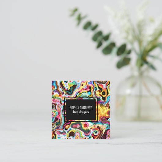 抽象芸術レトロレインボーサイケデリックラバ  スクエア名刺 (スタンド正面)