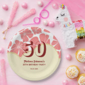 抽象芸術レトロレッドカモミールフラワー誕生日 ペーパープレート (パーティー)