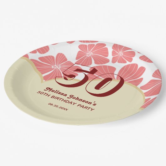 抽象芸術レトロレッドカモミールフラワー誕生日 ペーパープレート (アングル)