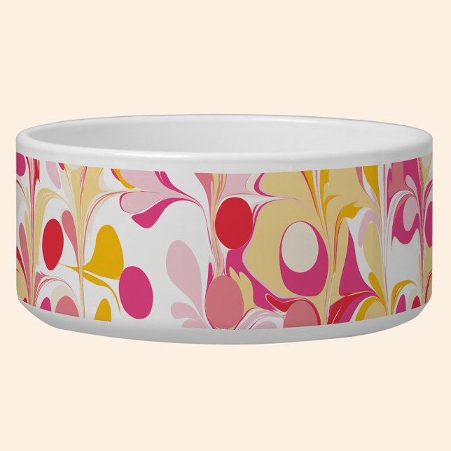 抽象芸術レトロ大理石パターンピンクレッドイエロー ボウル (Retro abstract marble pattern pink yellow pet bowl)