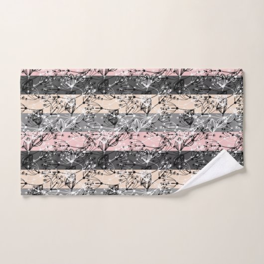 抽象芸術レトロ小さな花葉のフローラ枝 バスタオルセット (ハンドタオル)