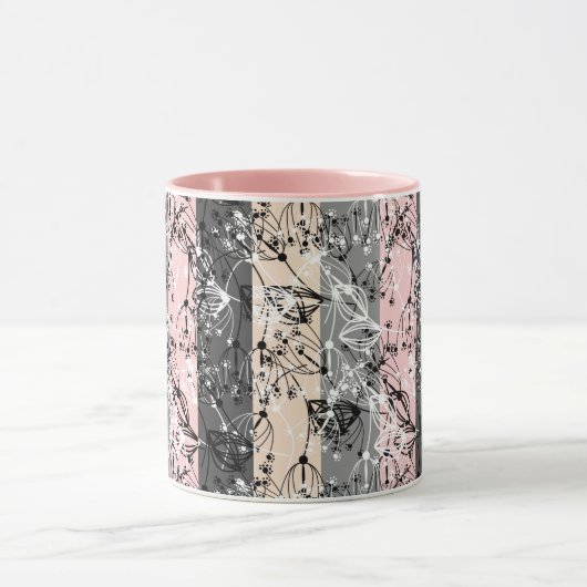抽象芸術レトロ小さな花葉のフローラ枝 マグカップ (中央)