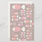 抽象芸術レトロ魚水中パターン 便箋 (正面/裏面)