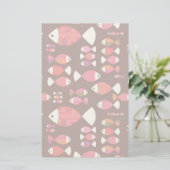 抽象芸術レトロ魚水中パターン 便箋 (スタンド正面)