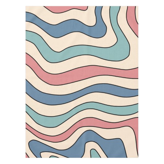 抽象芸術レトロ70s大理石ブルーレッドGroovyパターン テーブルクロス (正面)