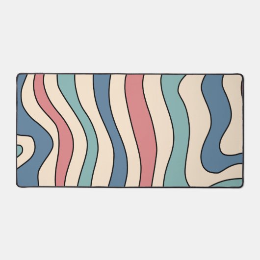 抽象芸術レトロ70s大理石ブルーレッドGroovyパターン デスクマット (正面)