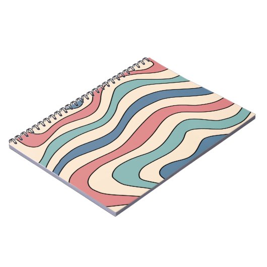 抽象芸術レトロ70s大理石ブルーレッドGroovyパターン ノートブック (左側)