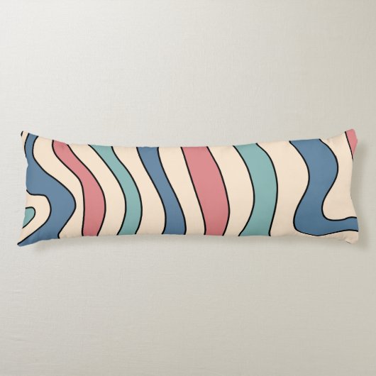 抽象芸術レトロ70s大理石ブルーレッドGroovyパターン ボディピロー (正面)