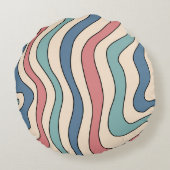 抽象芸術レトロ70s大理石ブルーレッドGroovyパターン ラウンドクッション (裏面)