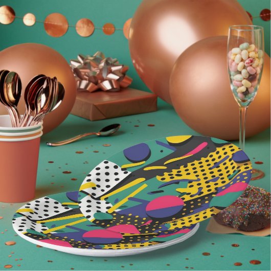 抽象芸術レトロ80s 90sテーマパーティープレート ペーパープレート (複数)