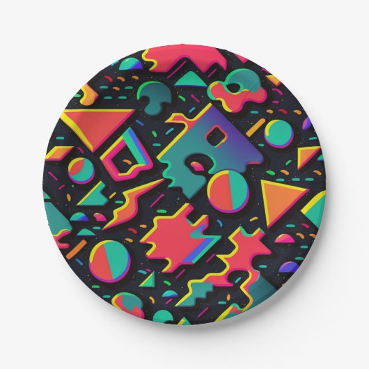 抽象芸術レトロ80s 90sテーマパーティープレート ペーパープレート (正面)