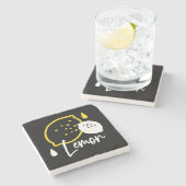 抽象芸術レモンイラストレーションフレッシュシトラスアート ストーンコースター (横)