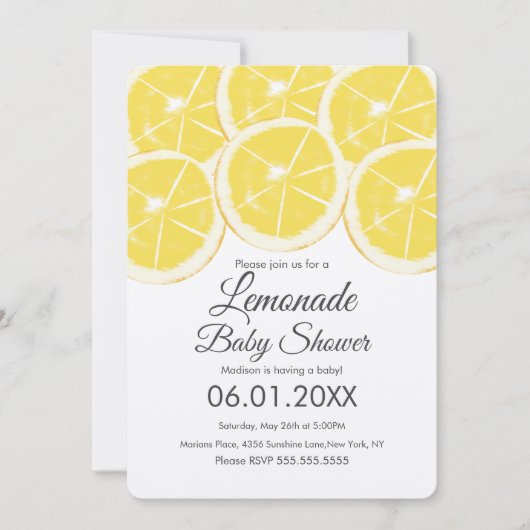 抽象芸術レモンシトラスレモネードベビーシャワークラフト 招待状 (正面)