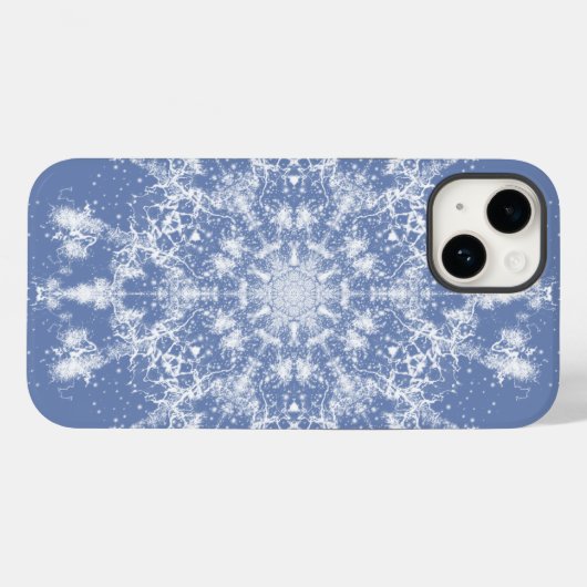 抽象芸術レースのようのブルーバックグラウンドでのフラクタル雪片 Case-Mate iPhoneケース (裏面 (横))