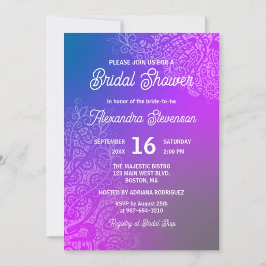 抽象芸術レースのようアートワーク紫ピンクブライダルシャワー 招待状 (正面)