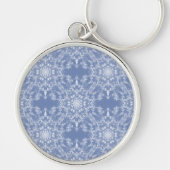 抽象芸術レースのようフラクタル雪片パターン(青) キーホルダー (正面)