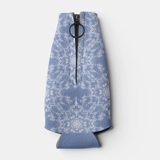 抽象芸術レースのようフラクタル雪片パターン（青） ボトルクーラー (裏面)