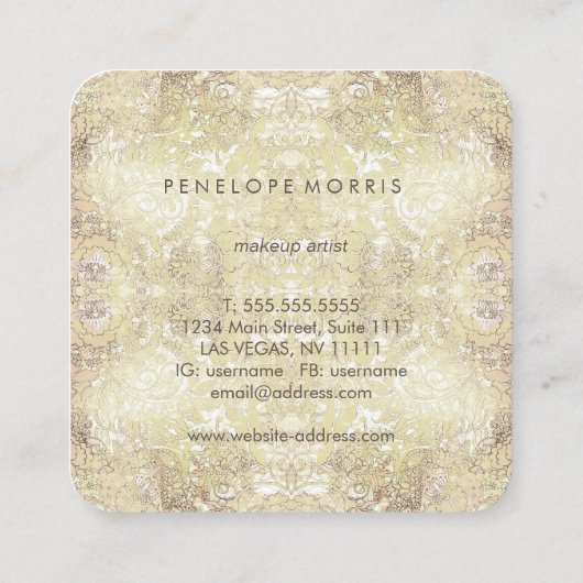 抽象芸術レースルック美しいスタイル スクエア名刺 (裏面)