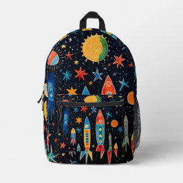 抽象芸術ロケットパターン プリントバックパック