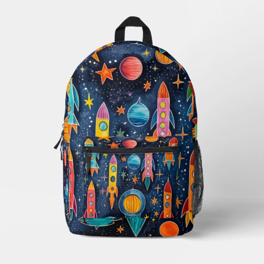 抽象芸術ロケットパターン プリントバックパック (正面)
