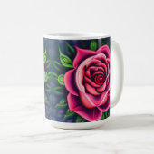 抽象芸術ロマンチックピンクローズ開花 コーヒーマグカップ (正面右)