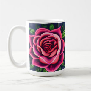 抽象芸術ロマンチックピンクローズ開花 コーヒーマグカップ