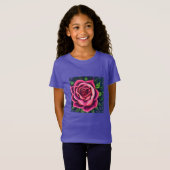 抽象芸術ロマンチックピンクローズ開花 Tシャツ (正面フル)