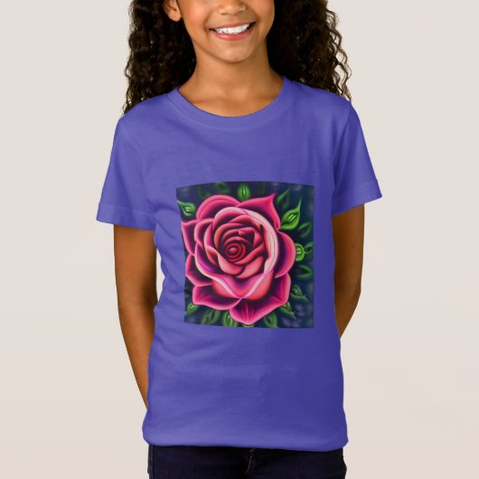 抽象芸術ロマンチックピンクローズ開花 Tシャツ (正面)