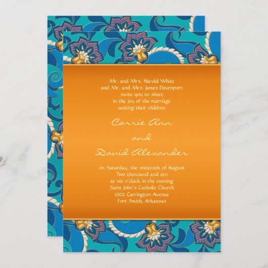 抽象芸術ロータスフラワー結婚式招待状 招待状 (正面/裏面)