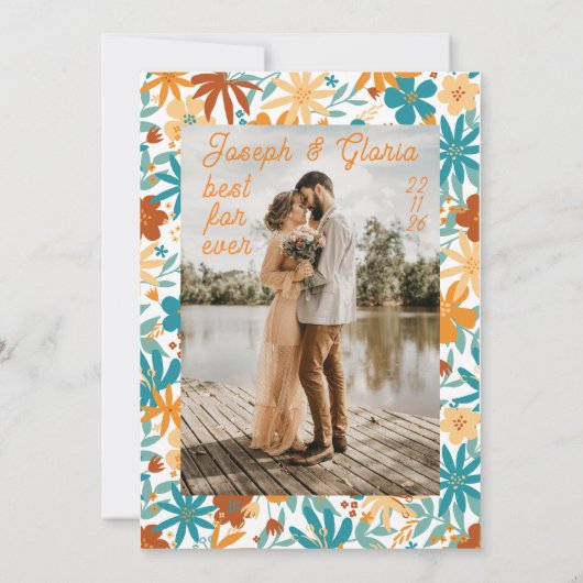 抽象芸術ワイルドフラワーシックはっきりしたブライトボホ結婚ズ 招待状 (裏面)