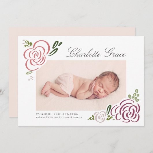 抽象芸術ワイルドフラワーフォト誕生 案内状 (正面/裏面)