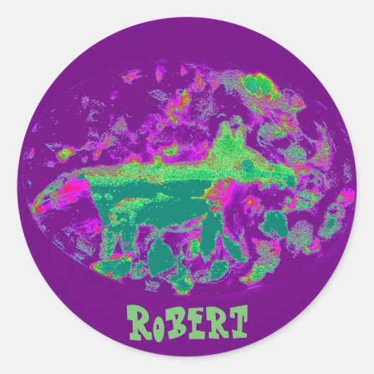 抽象芸術ワイルドライフアートキツネ名前をカスタムする ラウンドシール (正面)