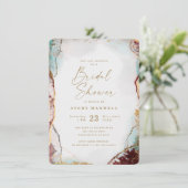 抽象芸術ワインレッドアクア&金ゴールドウィンターブライダルシャワー 招待状 (スタンド正面)