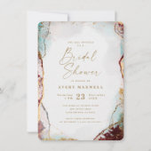 抽象芸術ワインレッドアクア&金ゴールドウィンターブライダルシャワー 招待状 (正面)