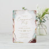 抽象芸術ワインレッド&金ゴールド婚約パーティ 招待状 (スタンド正面)