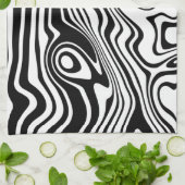 抽象芸術ワープ黒線と白線 – カスタマイズ可能 キッチンタオル (折り畳み)