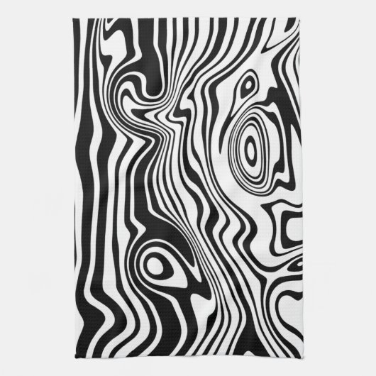 抽象芸術ワープ黒線と白線 – カスタマイズ可能 キッチンタオル (縦)